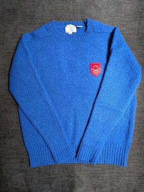 Vintage 80s 90s U.S. Polo Assn Shetland Wool Knit Sweater Crest Blue